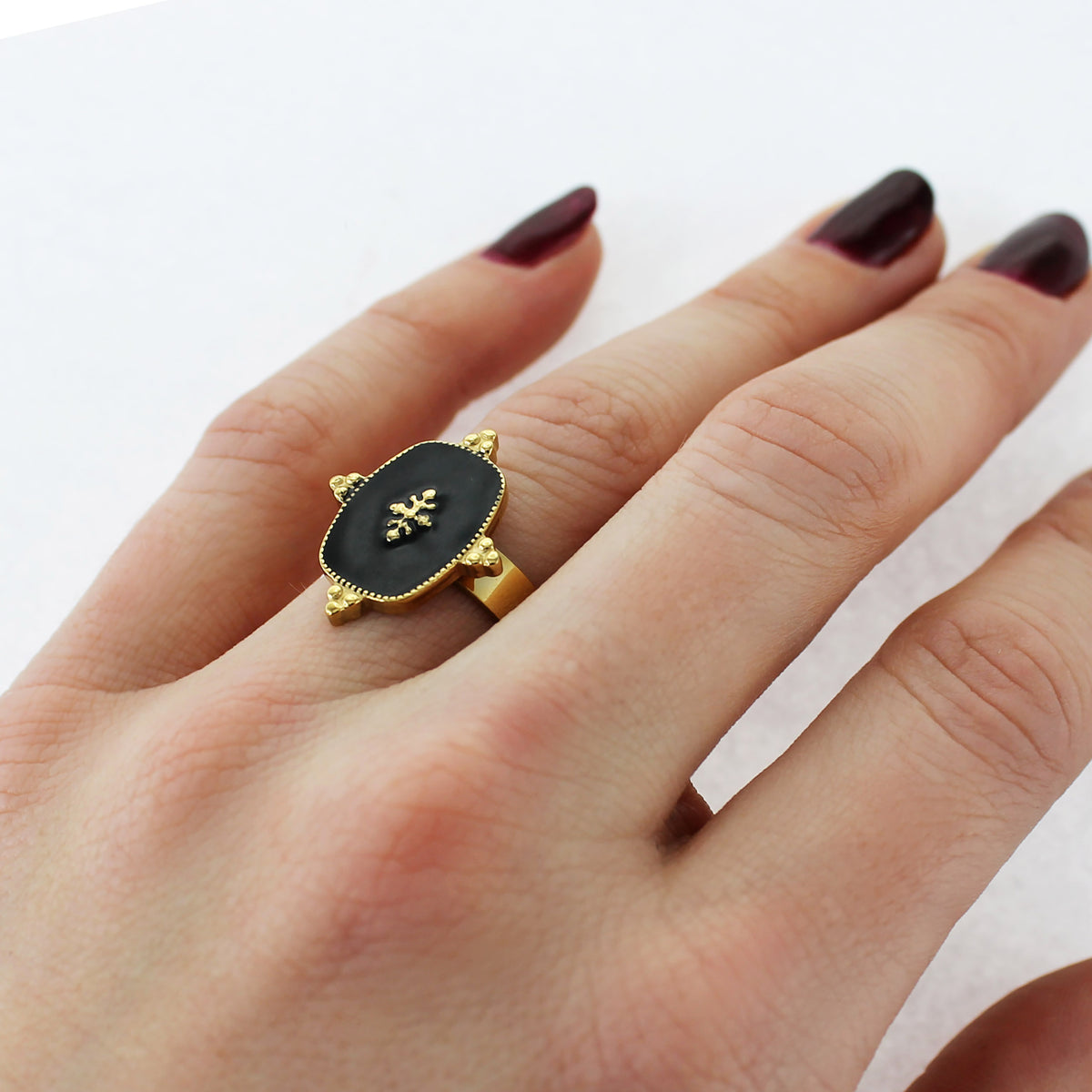 Genevieve Onyx Crest Ring